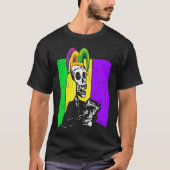 Jester Skeleton Reading Book Mardi Gras Reader Boo Tシャツ (正面)