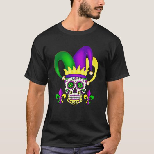 Jester Sugar Skull Mardi Gras Party Men Women Kids Tシャツ (正面)