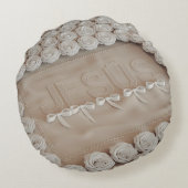 JESUS刺繍装飾用クッション- 3Dベジ描写ュー ラウンドクッション (裏面)