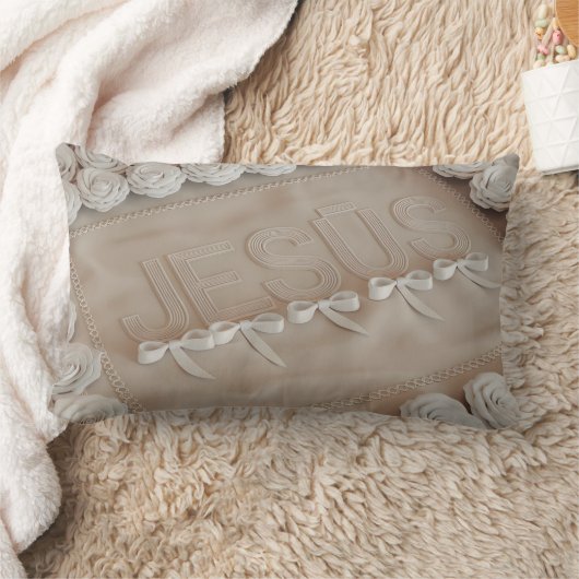 JESUS刺繍装飾用クッション- 3Dベジ描写ュー ランバークッション (ブランケット)