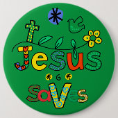 Jesus 救 I Doodles I KellyGrn i 6x6ボタン 缶バッジ (正面)