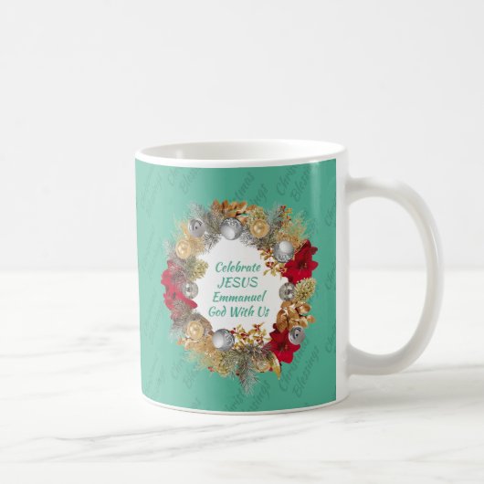 JESUS 祝 Mint Green Christmas Monogram コーヒーマグカップ (右)