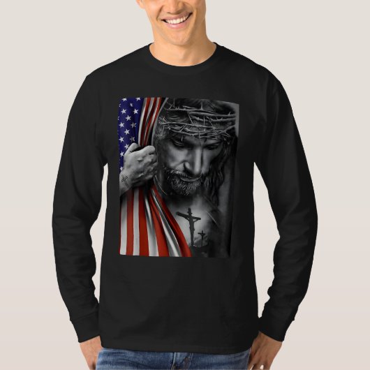 Jesus 4th of July American Flag Christian Faith Ch Tシャツ (正面)
