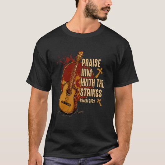 Jesus Acoustic Guitarで彼を褒める Tシャツ (正面)
