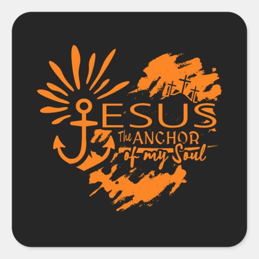 Jesus Anchor of My Soul – Heart Cross スクエアシール (正面)