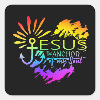 Jesus Anchor of My Soul – Heart Cross スクエアシール