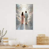 Jesus and Woman Jesus Holding Hands Woman Jesus ポスター (キッチン)