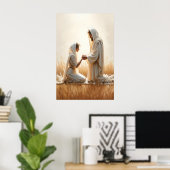 Jesus and Woman Kneeling Jesus and Woman Healing ポスター (ホームオフィス)