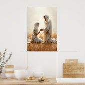 Jesus and Woman Kneeling Jesus and Woman Healing ポスター (キッチン)