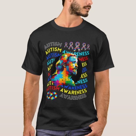 Jesus Autism Awareness Navigating Autism Autism Lo Tシャツ (正面)