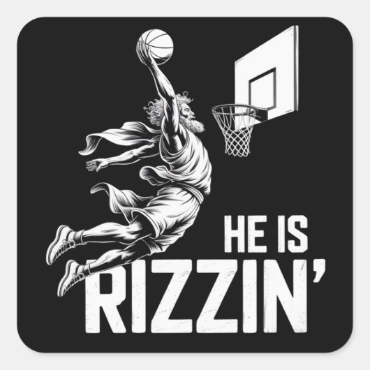 Jesus Basketball He Is Rizzin' Funny Christian  スクエアシール (正面)