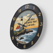 Jesus Be Still Coastal Cottage ラージ壁時計 (傾斜)
