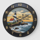 Jesus Be Still Coastal Cottage ラージ壁時計 (正面)