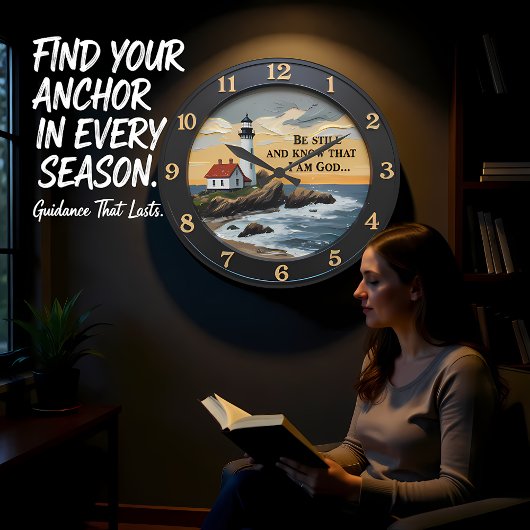 Jesus Be Still Coastal Cottage ラージ壁時計