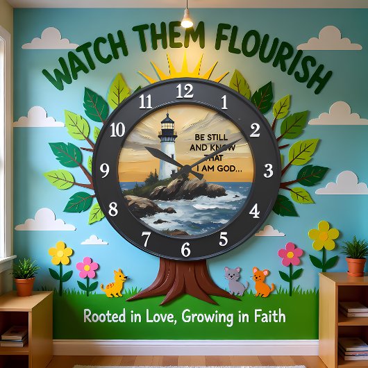 Jesus Be Still Coastal Lighthouse ラージ壁時計