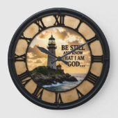 Jesus Be Still Lighthouse ラージ壁時計 (正面)