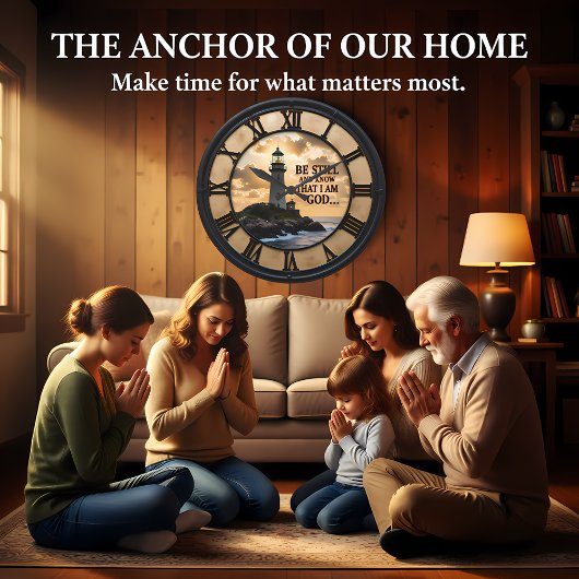 Jesus Be Still Lighthouse ラージ壁時計