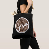 Jesus Be the Center Leopard Print トートバッグ (クローズアップ)