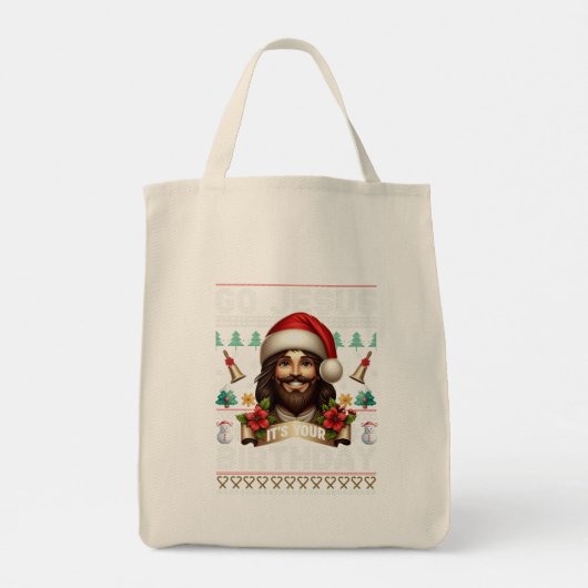 Jesus Birthday Ugly Sweater Knitting Religious トートバッグ (裏面)