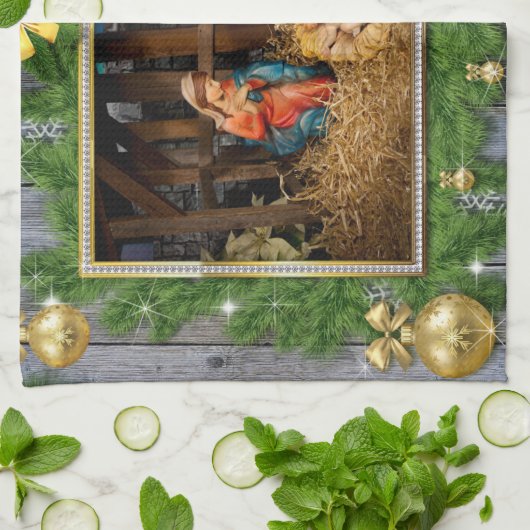 Jesus born manger キッチンタオル (折り畳み)