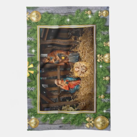 Jesus born manger キッチンタオル (縦)