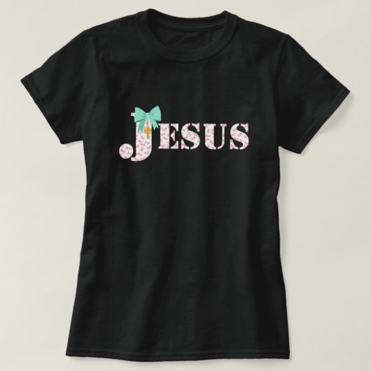 Jesus Bow Christian T-Shirt | Pink Coquette Faith Tシャツ (デザイン正面)