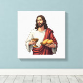 Jesus Bread Wine Vintage Engraving Tee 2 キャンバスプリント (インサイチュ (ウッドフロア))