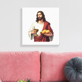 Jesus Bread Wine Vintage Engraving Tee 2 キャンバスプリント (インサイチュ (リビング))