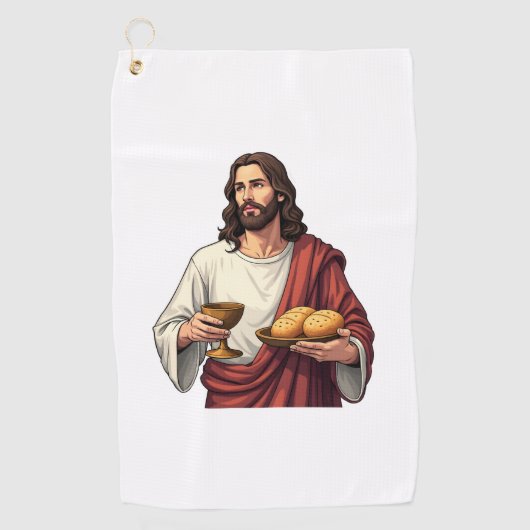 Jesus Bread Wine Vintage Engraving Tee 2 ゴルフタオル (正面)