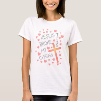 Jesus Broke My Chains Peach Cross with Hearts Tシャツ