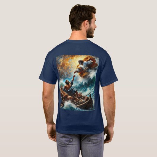 Jesus Calms the Storm – 信仰インスパイアTシャツ Tシャツ (裏面フル)