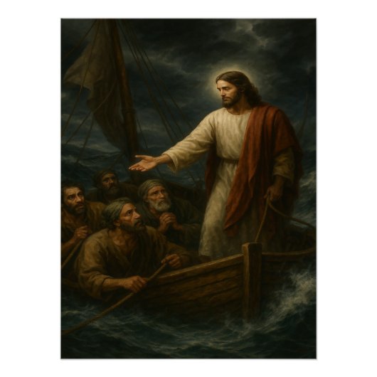 Jesus Calms the Storm™ LDS Art Poster ポスター (正面)