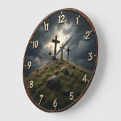 Jesus Calvary Hill Crosses ラージ壁時計 (傾斜)