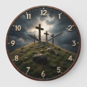Jesus Calvary Hill Crosses ラージ壁時計 (正面)