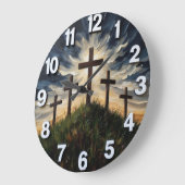 Jesus Calvary Hill Impasto ラージ壁時計 (傾斜)