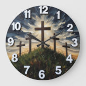 Jesus Calvary Hill Impasto ラージ壁時計 (正面)