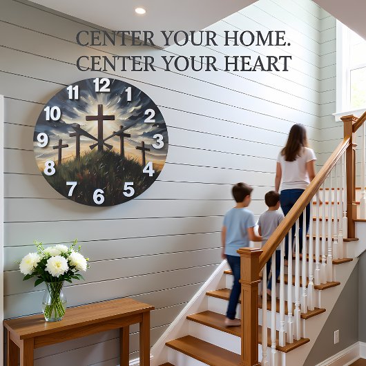 Jesus Calvary Hill Impasto ラージ壁時計