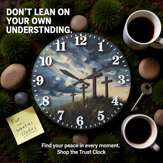 Jesus Calvary Sunset Impasto ラージ壁時計