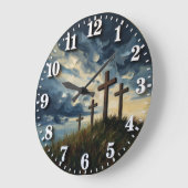 Jesus Calvary Sunset Impasto ラージ壁時計 (傾斜)