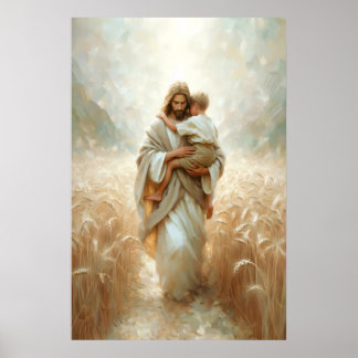 Jesus Carrying Boy Jesus and Child Jesus and Kids  ポスター
