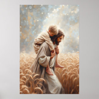 Jesus Carrying Boy Jesus and Child Jesus and Kids  ポスター