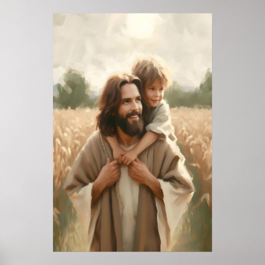 Jesus Carrying Child Jesus and Baby Painting Chris ポスター (正面)