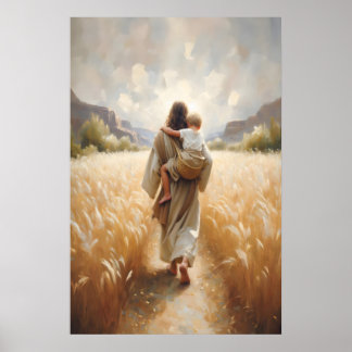 Jesus Carrying Child Jesus and Boy Jesus and Kids  ポスター