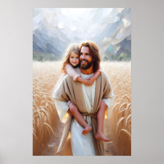Jesus Carrying Little Girl Jesus and Children Jesu ポスター