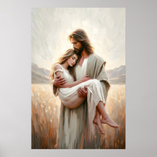Jesus Carrying Woman Jesus Woman LDS Art Jesus ポスター