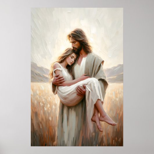 Jesus Carrying Woman Jesus Woman LDS Art Jesus ポスター (正面)