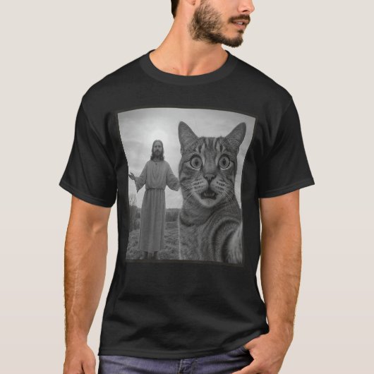 Jesus Cat Sie Funny Religious Meme Photo retro Tシャツ (正面)