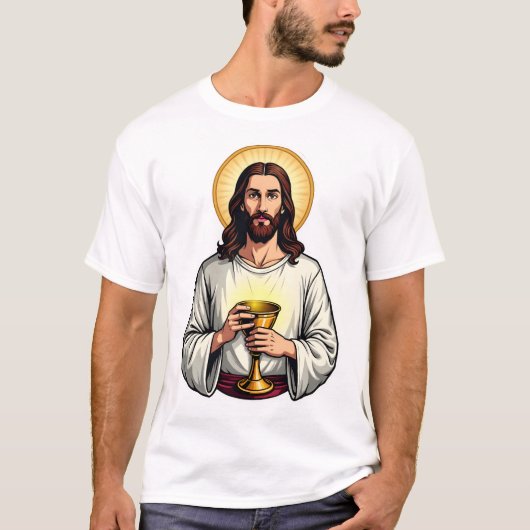 Jesus Chalice Crest Vintage Engraving Shirt 2 Tシャツ (正面)