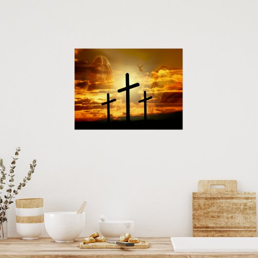 Jesus Christ Blessed Virgin Mary Dove Calvery ポスター (キッチン)