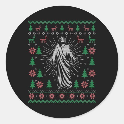 Jesus Christ Christian Ugly Christmas Sweater For ラウンドシール (正面)